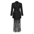 Conjunto Blazer Transpassado e Saia Evasê em Renda Trabalhada
