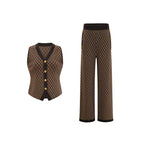 Conjunto Colete em Jacquard com Botões de Metal e Calça Pantalona