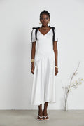 Vestido Longo Elegante  Laços e Decote em V