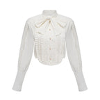 Camisa de Luxo com Gola, Laços Ornamentais e Fivelas de Pérola