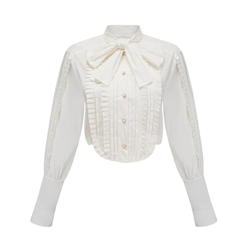 Camisa de Luxo com Gola, Laços Ornamentais e Fivelas de Pérola