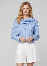 Camisa Casual Listrada com Lenço Integrado