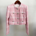 Blazer Curto de Tweed Rosa — Elegância que se destaca sem esforço