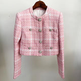 Blazer Curto de Tweed Rosa — Elegância que se destaca sem esforço