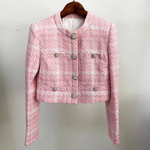Blazer Curto de Tweed Rosa — Elegância que se destaca sem esforço