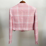 Blazer Curto de Tweed Rosa — Elegância que se destaca sem esforço