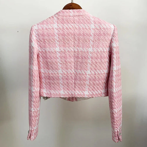 Blazer Curto de Tweed Rosa — Elegância que se destaca sem esforço