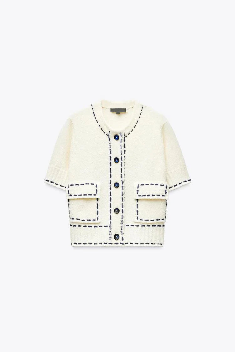 Camisa Feminina Tricotada com Recortes em Cores – Modelo Criativo de Verão