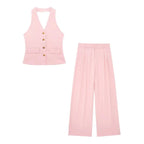 Conjunto Colete Halter Sem Mangas com Bolsos + Calça Pantalona Cintura Alta, Look Executivo Moderno