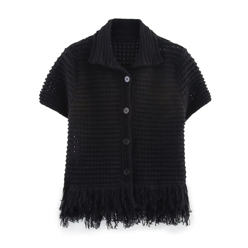 Conjunto em Tricô Vazado – Saia Mini + Camisa