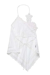 Top Elegante de Amarração com Bordado e Recorte Halter