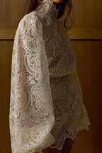 Conjunto Feminino Bordado Eulalie: Elegância em Branco Marfim