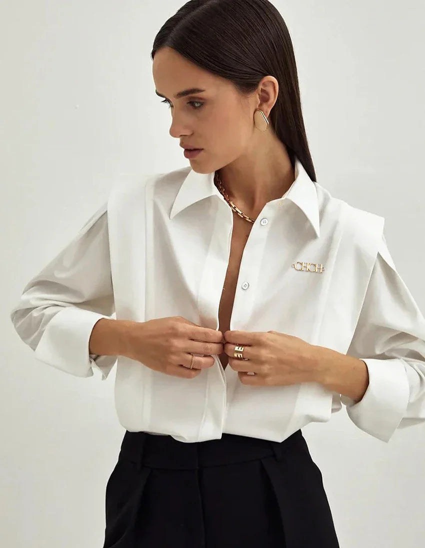 Blusa CHCH Elegante – Gola Clássica e Babados