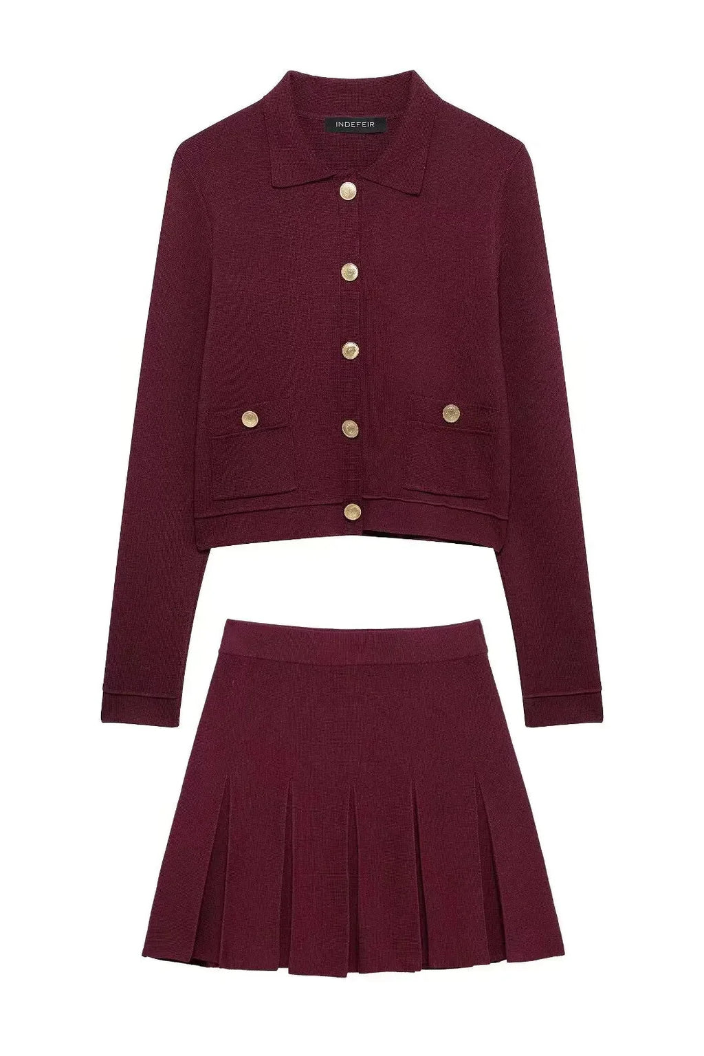 Conjunto Luxo Vermelho em Malha de Alta Densidade – Cardigã e Saia
