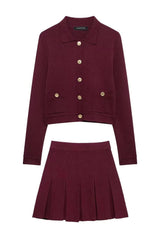 Conjunto Luxo Vermelho em Malha de Alta Densidade – Cardigã e Saia