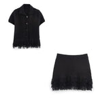 Conjunto em Tricô Vazado – Saia Mini + Camisa