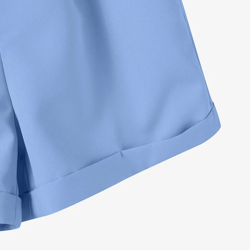 Conjunto Casual – Camisa de Manga Longa e Shorts de Cintura Alta