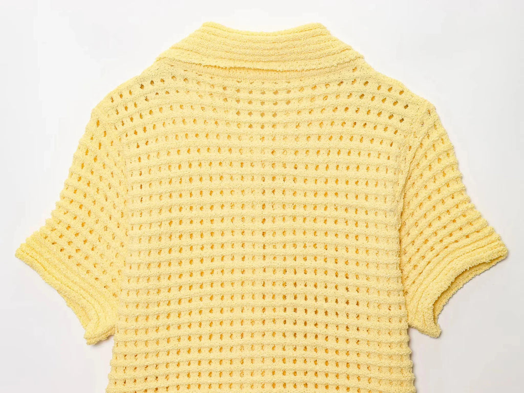 Conjunto em Tricô Vazado – Saia Mini + Camisa