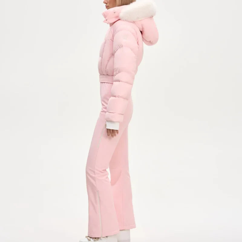 Macacão Feminino Elegante – Rosa -  Proteção Impermeável e Design de Inverno