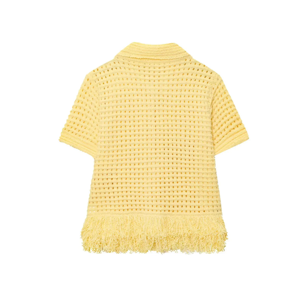 Conjunto em Tricô Vazado – Saia Mini + Camisa