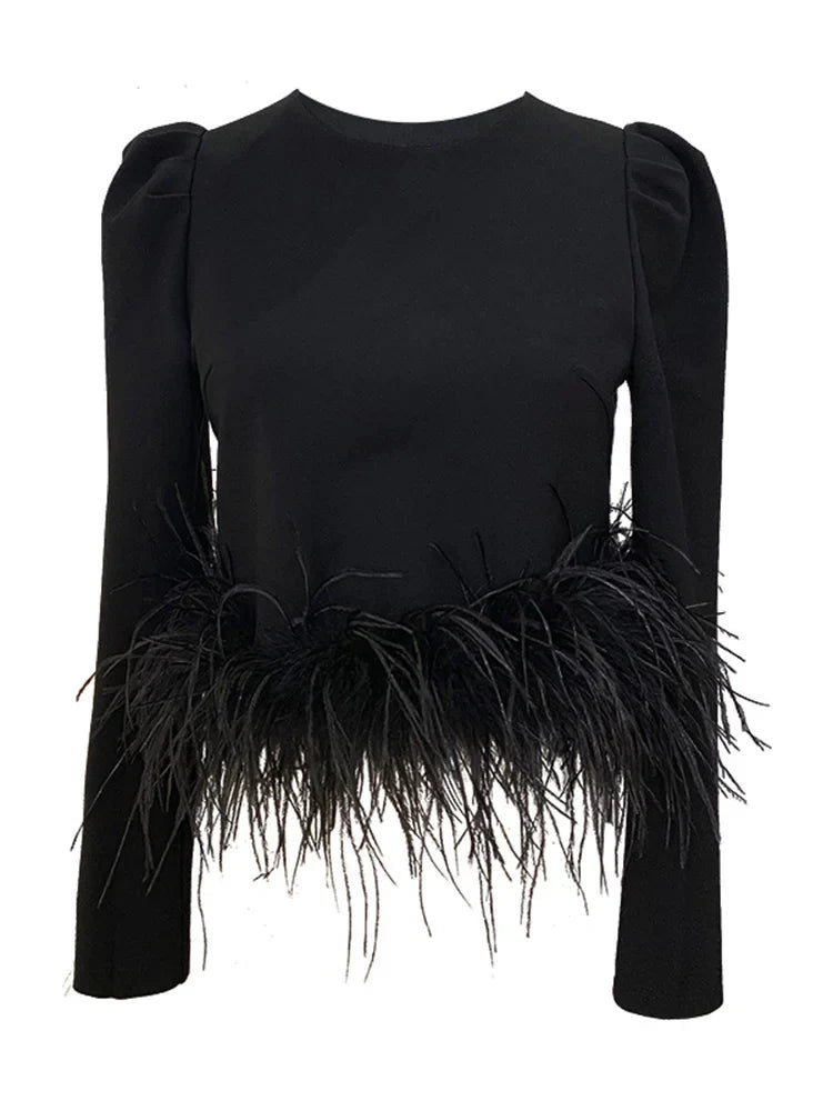 Blusa Minimalista com Plumas – Estilo e Sofisticação
