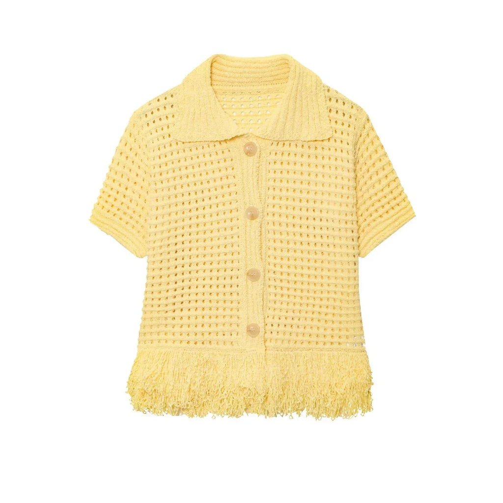 Conjunto em Tricô Vazado – Saia Mini + Camisa
