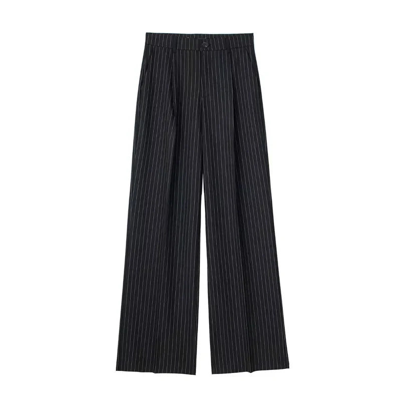 Calça de Alfaiataria Listrada – Cintura Alta e Silhueta Wide Leg Elegante