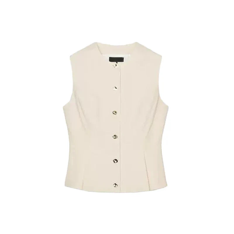 Colete Plissado em Linho Misto - Designer Elegante