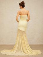 Vestido Maxi Escultural Amarelo com Estrutura de Corpete e Saia Fluida