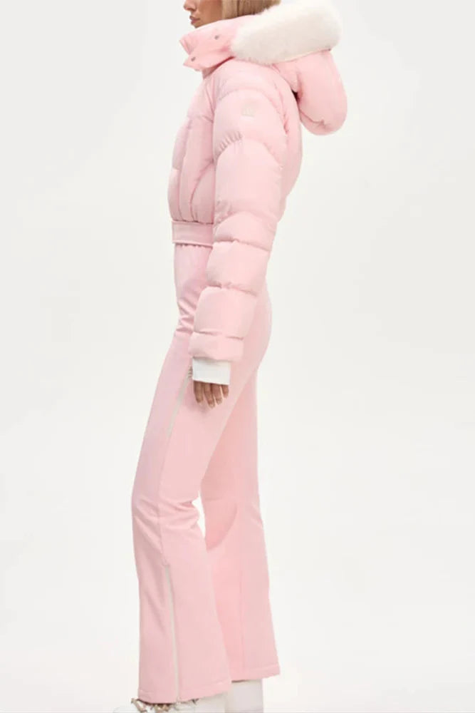 Macacão Feminino Elegante – Rosa -  Proteção Impermeável e Design de Inverno