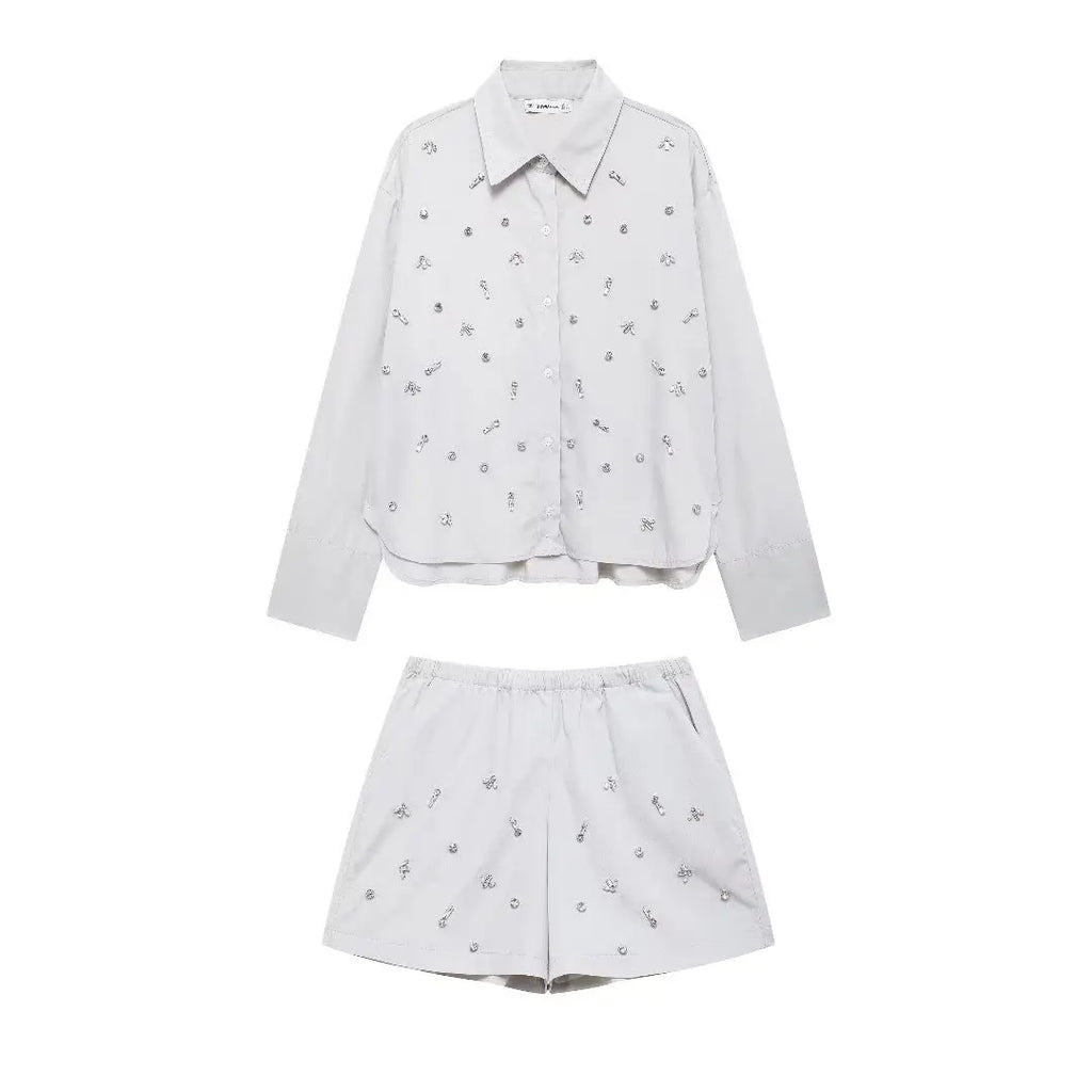 Conjunto Bordado com cristais - shorts e camisa