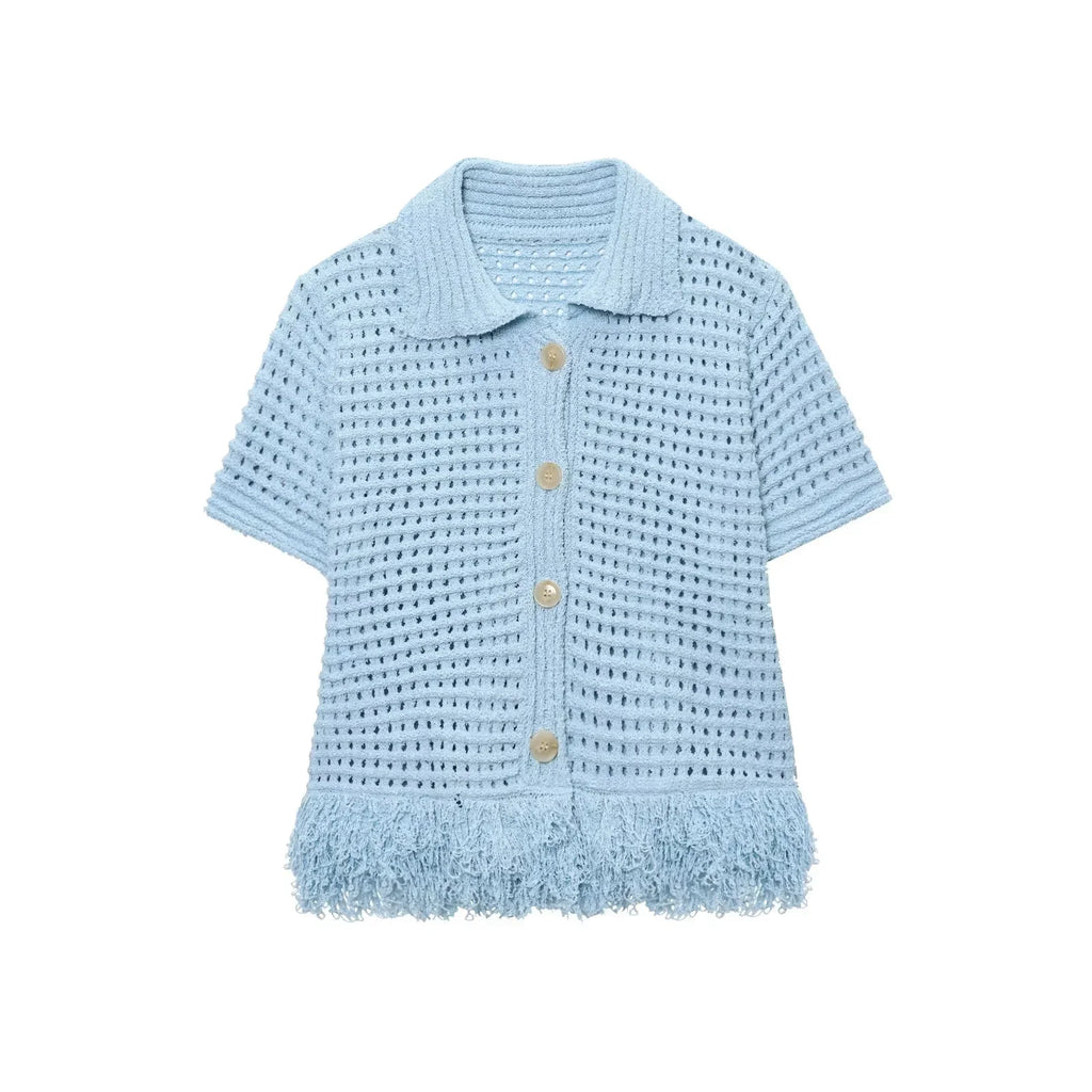 Conjunto em Tricô Vazado – Saia Mini + Camisa