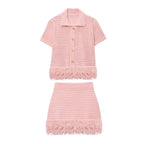 Conjunto em Tricô Vazado – Saia Mini + Camisa