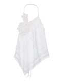 Top Elegante de Amarração com Bordado e Recorte Halter
