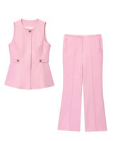 Colete Sem Mangas com Saia Curta ou Calça Flare, Estilo Moderno e Minimalista