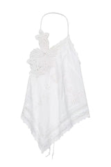 Top Elegante de Amarração com Bordado e Recorte Halter