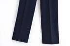 Conjunto Feminino Versátil – Blusa Básica com Recortes e Calça Reta Cintura Alta