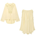 Conjunto Camisa com Babados & Saia Midi Casual Primavera/Verão