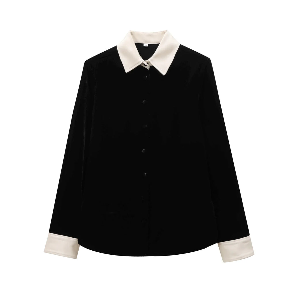 Conjunto em Veludo com Camisa de Manga Longa e Calça – Design Elegante com Detalhes Laterais