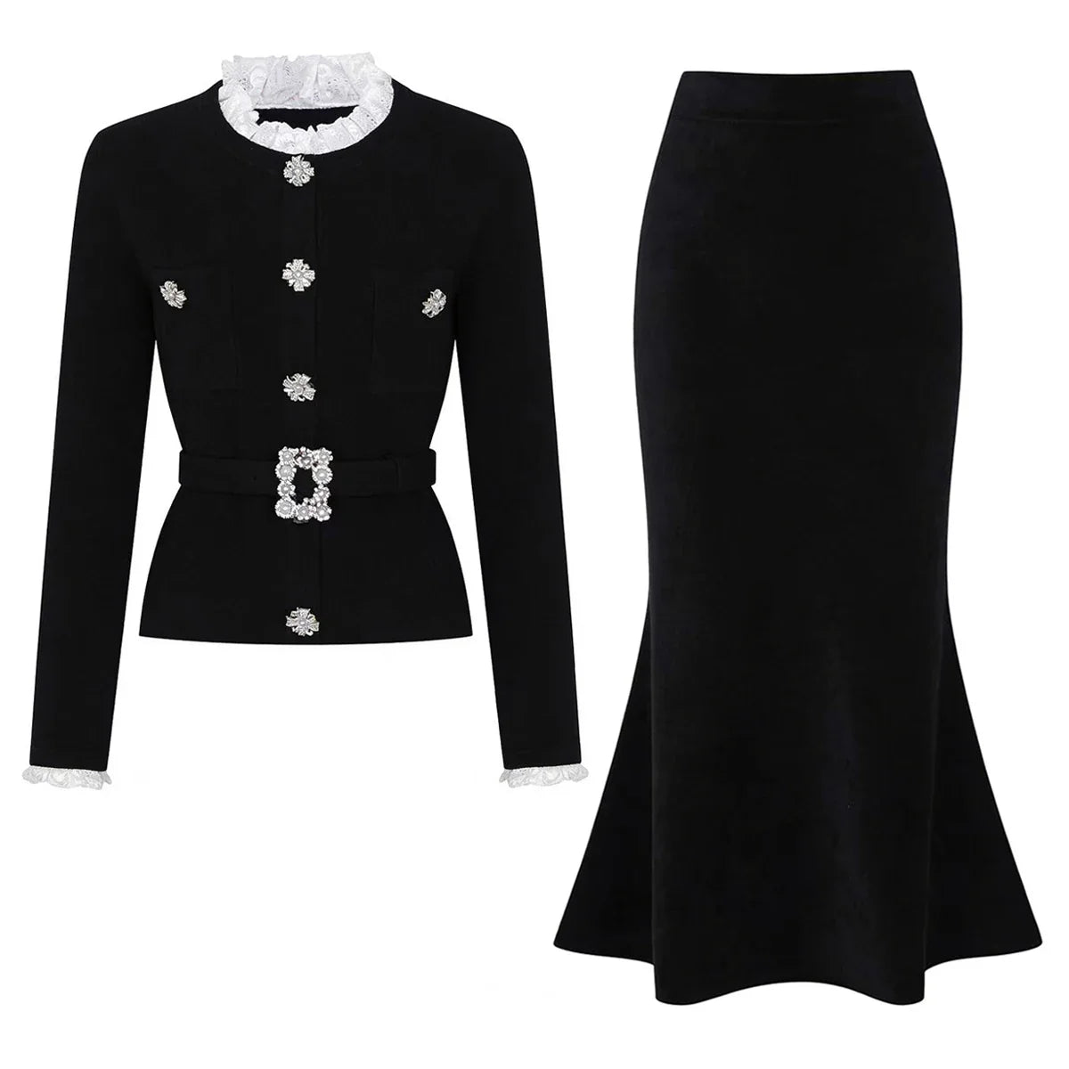 Conjunto Executivo Rosa: Casaco Estruturado e Saia Sereia Midi – Elegância