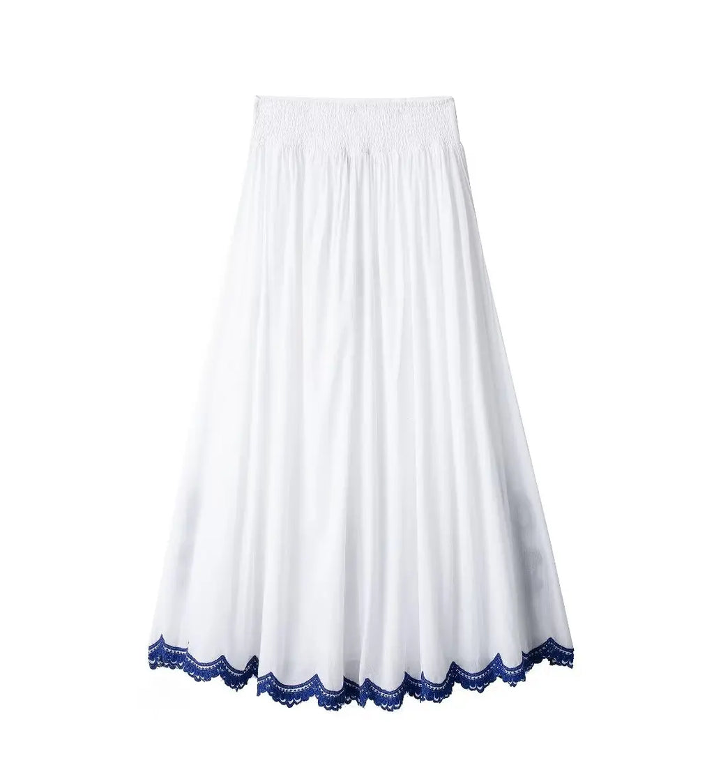 Conjunto Elegante – Camisa Bordada E Saia Plissada