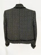 Blazer em Tweed Xadrez com Fios Dourados e Botões Ornamentais
