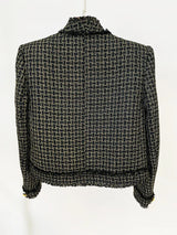 Blazer em Tweed Xadrez com Fios Dourados e Botões Ornamentais
