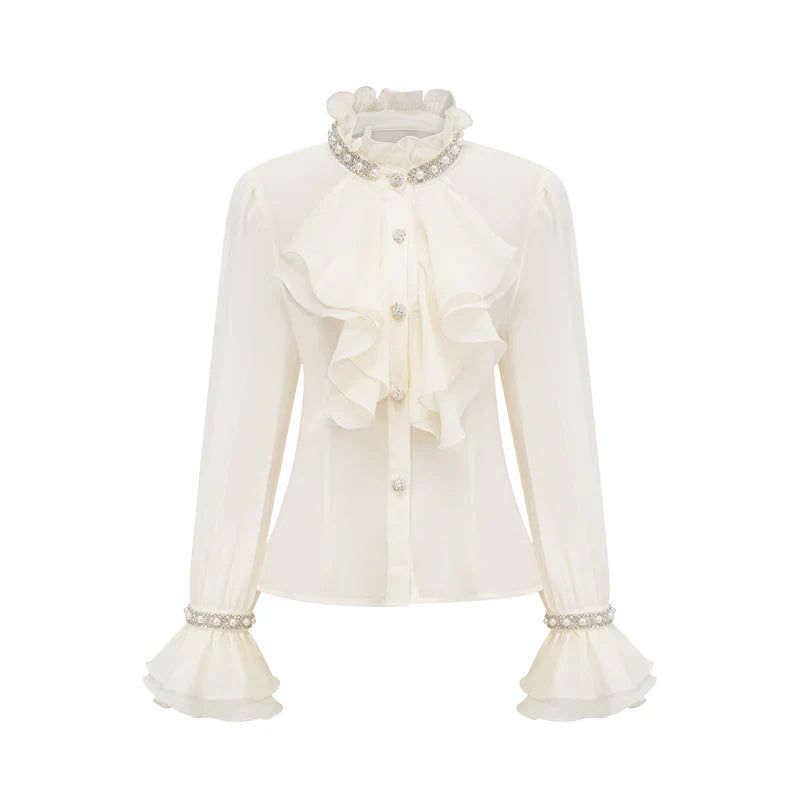 Blusa Elegante com Mangas Longas e Bordado de Cristais