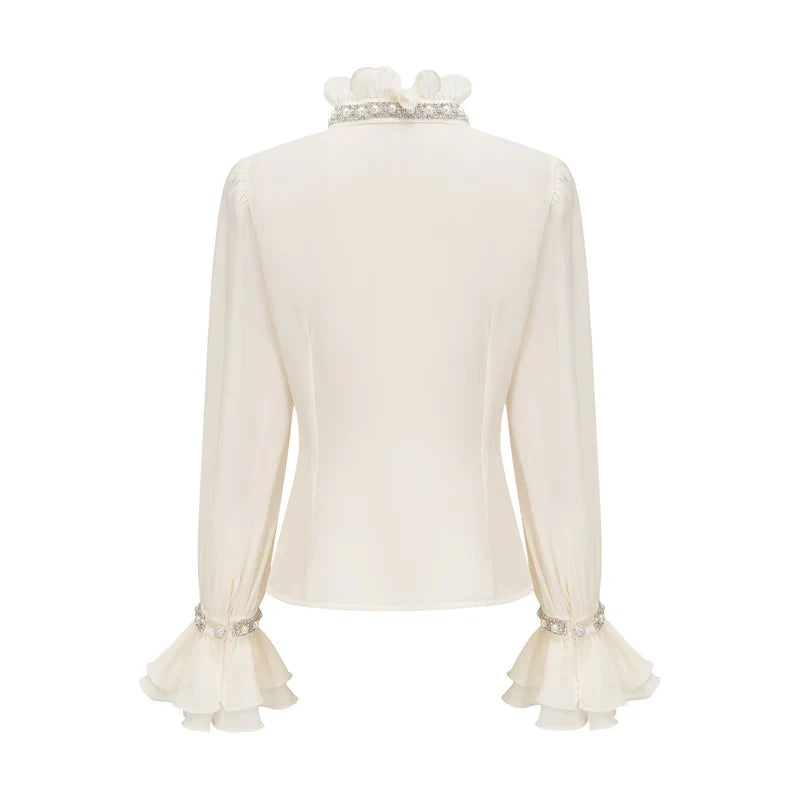 Blusa Elegante com Mangas Longas e Bordado de Cristais