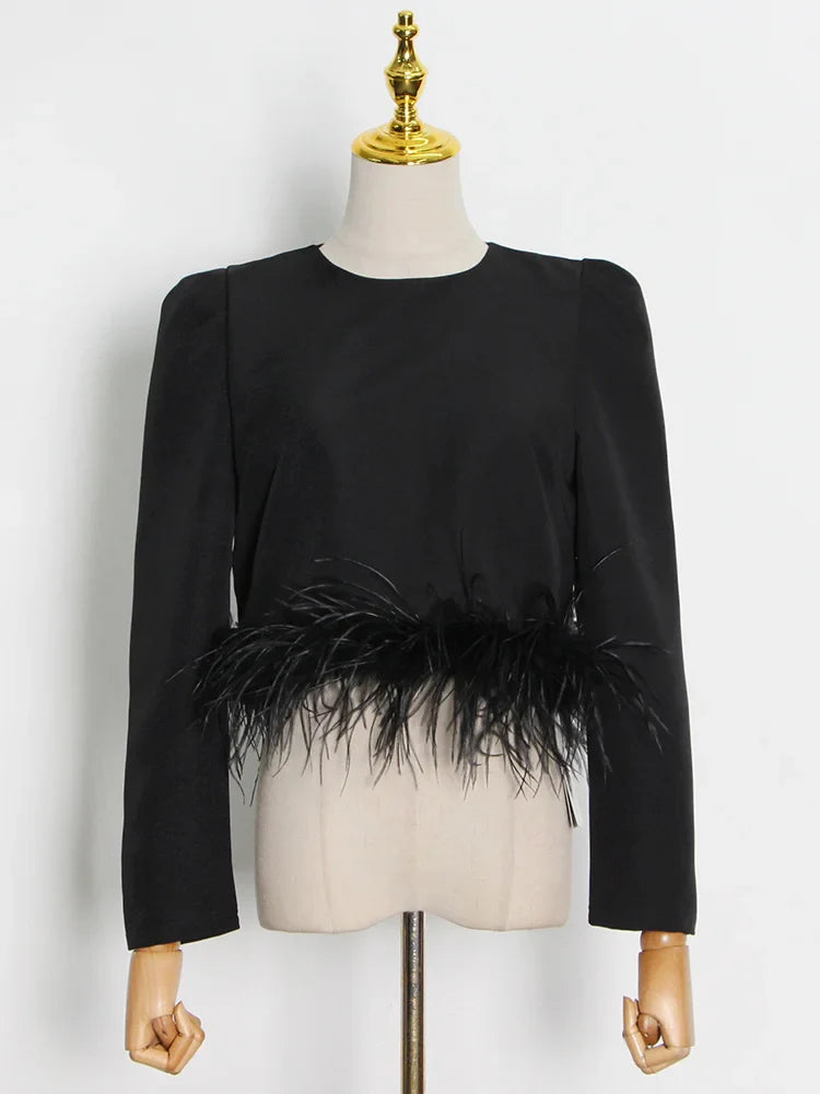 Blusa Minimalista com Plumas – Estilo e Sofisticação