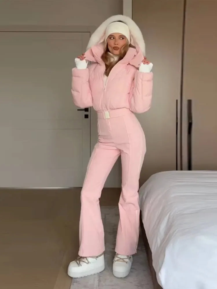 Macacão Feminino Elegante – Rosa -  Proteção Impermeável e Design de Inverno