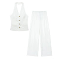 Conjunto Colete Halter Sem Mangas com Bolsos + Calça Pantalona Cintura Alta, Look Executivo Moderno