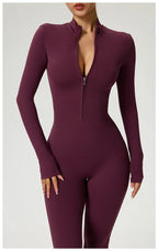 Macacão de Alta Performance com Zíper Frontal e Manga Longa