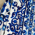 Conjunto Fashion Primavera - Camisa e Shorts com Estampa de Porcelana Azul e Branca